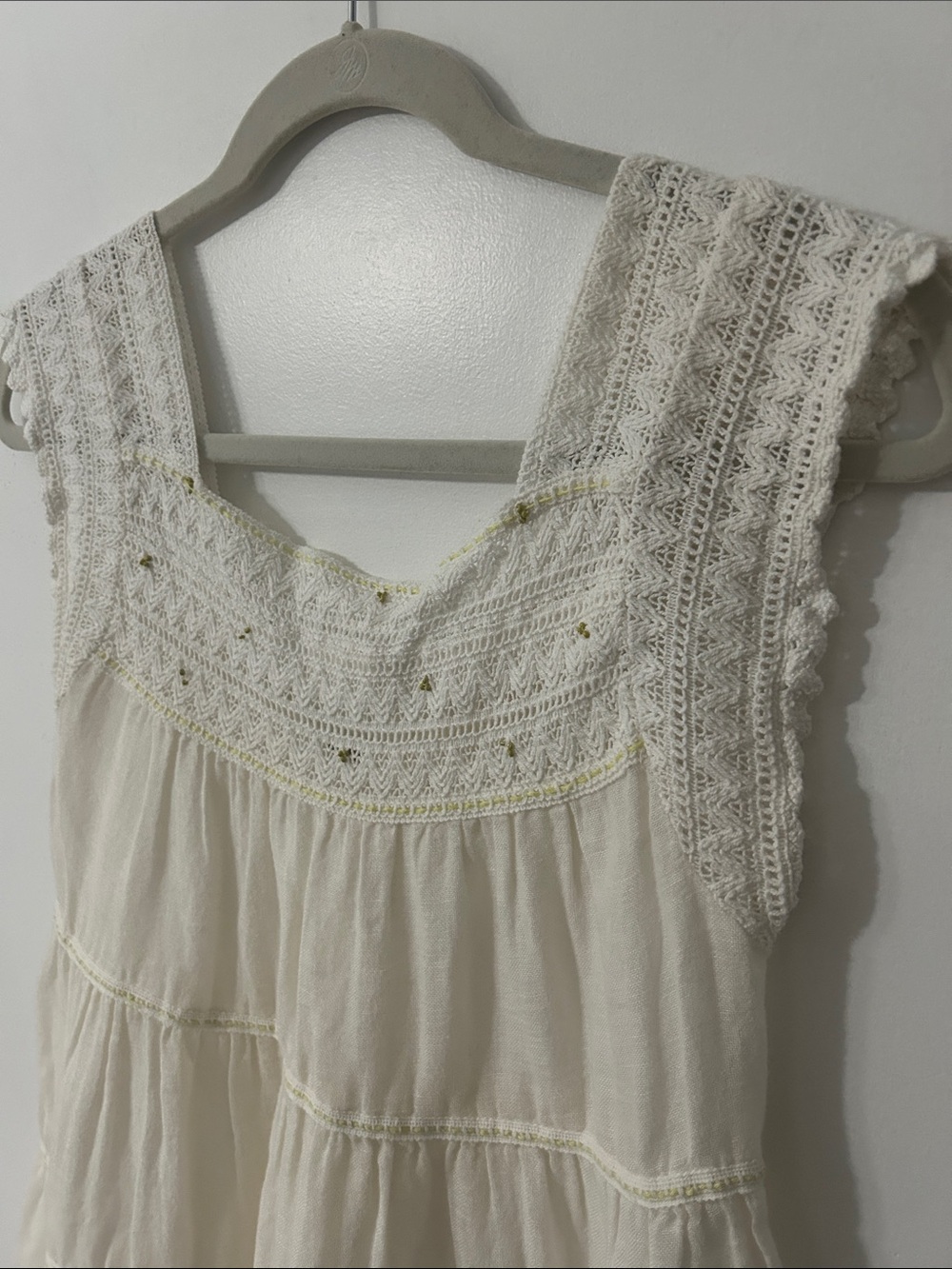 Free People Cream Crochet Yoke Tribal Tiered Bohemian Tank Top Size Small - Picture 13 of 15